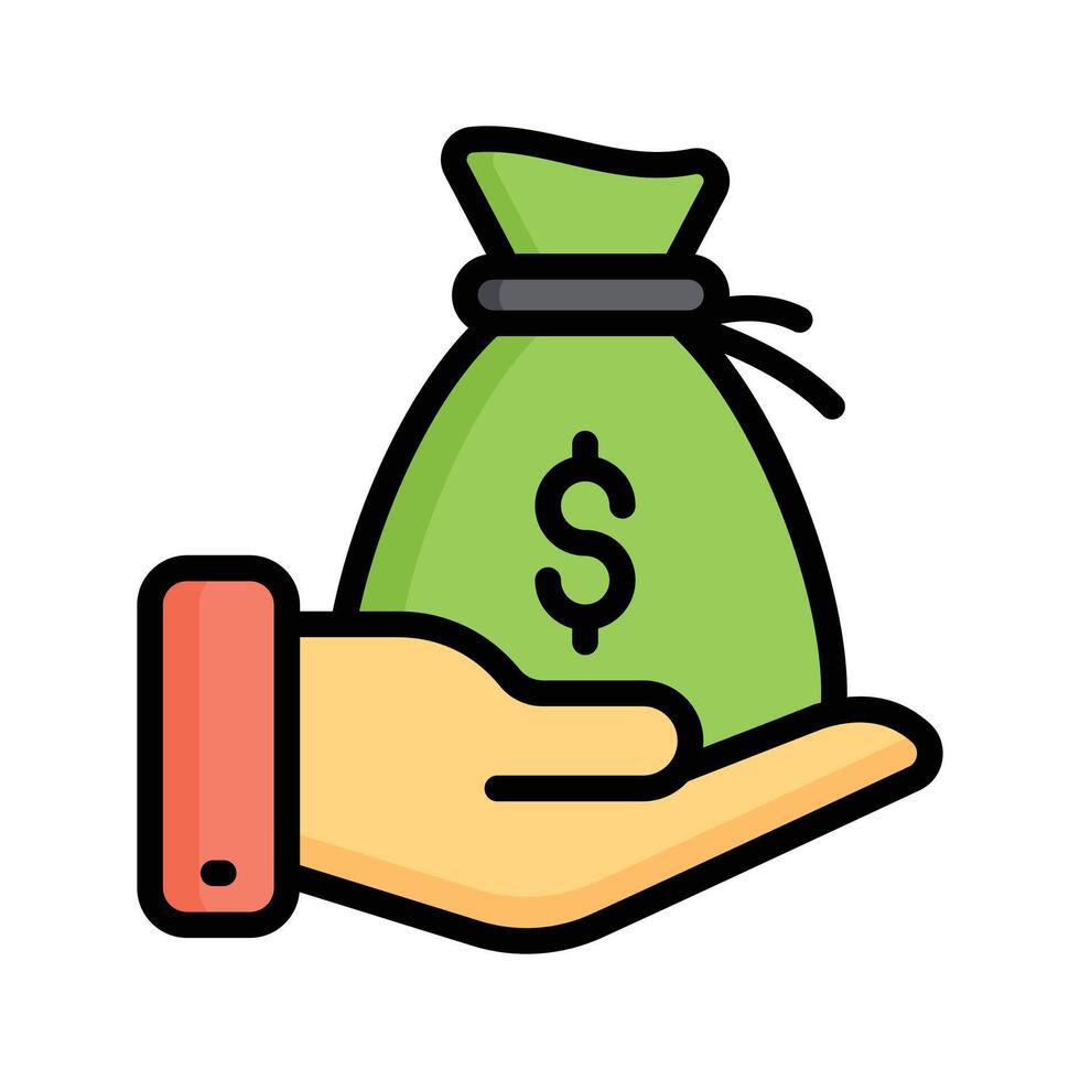 A captivating flat outline style icon of hand offering investment fund vector