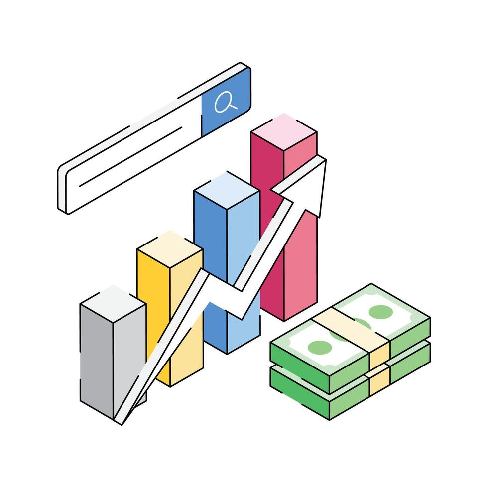 Get this trendy isometric icon of income growth chart vector