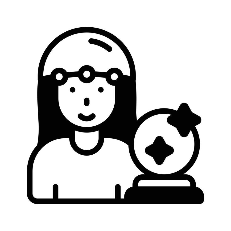 Check this trendy glyph style icon of female astrologist. vector