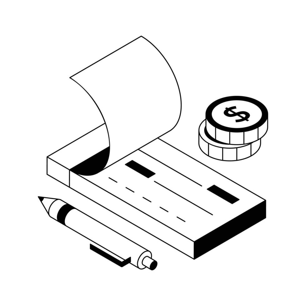 Here is an isometric outline icon of payment cheque. vector