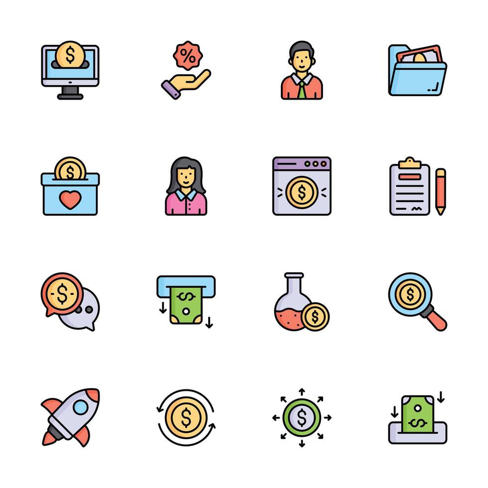 Latest Collection of Finance and Economy Flat Outline Icons vector