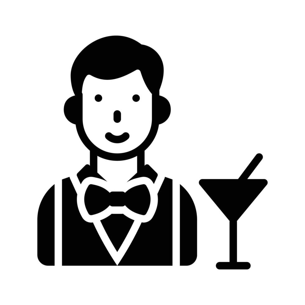 A glyph icon of bartender with cocktail glass vector