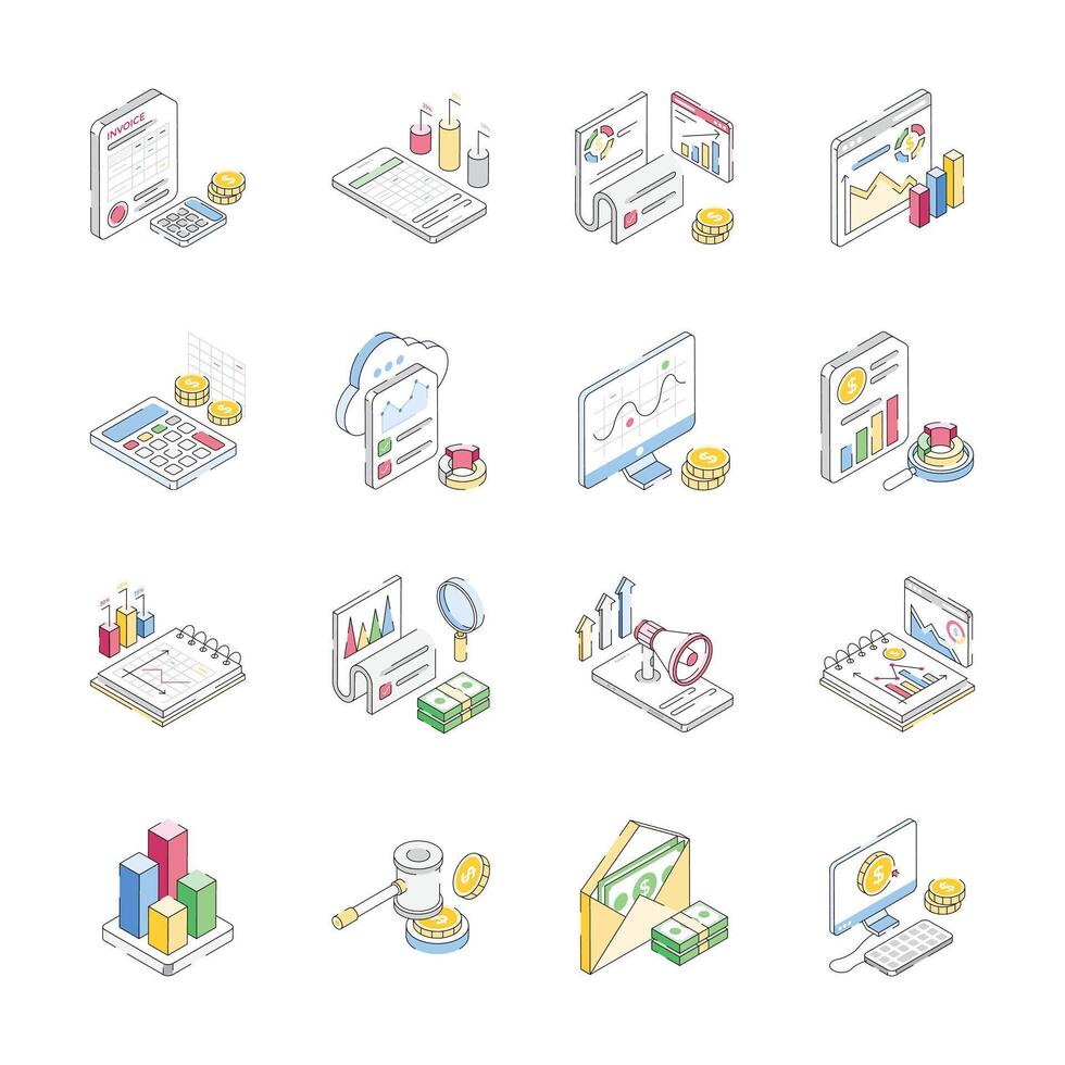 Latest Bundle of Business and Investment Isometric Icons vector