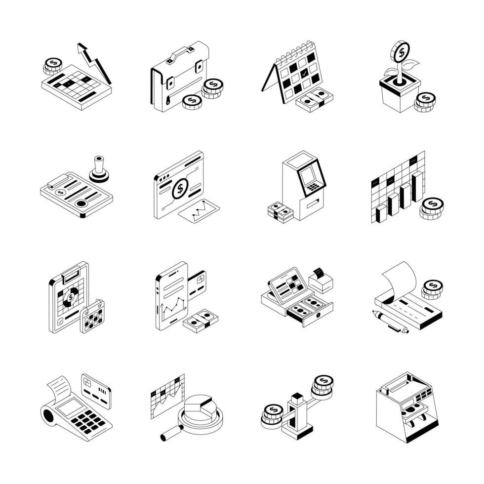 Download modern pack of business and money isometric icons vector