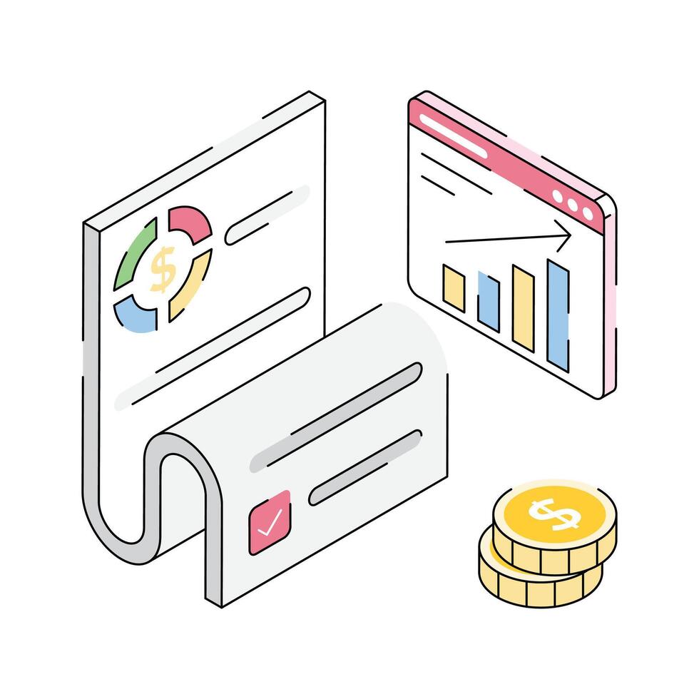 Money growth analysis icon designed in isometric style vector