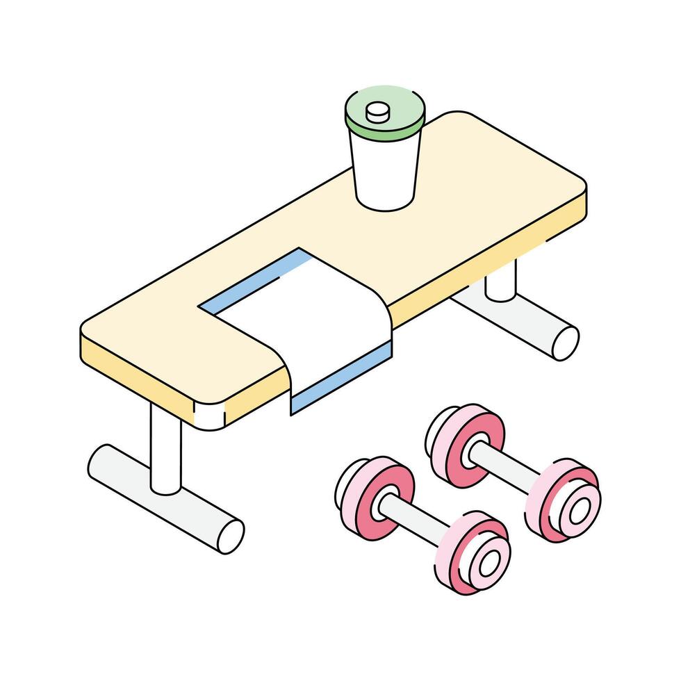 Check out our premium isometric icon depicting gym bench with dumbbells vector