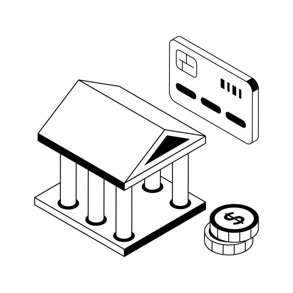 Latest icon of bank building designed in isometric style. vector