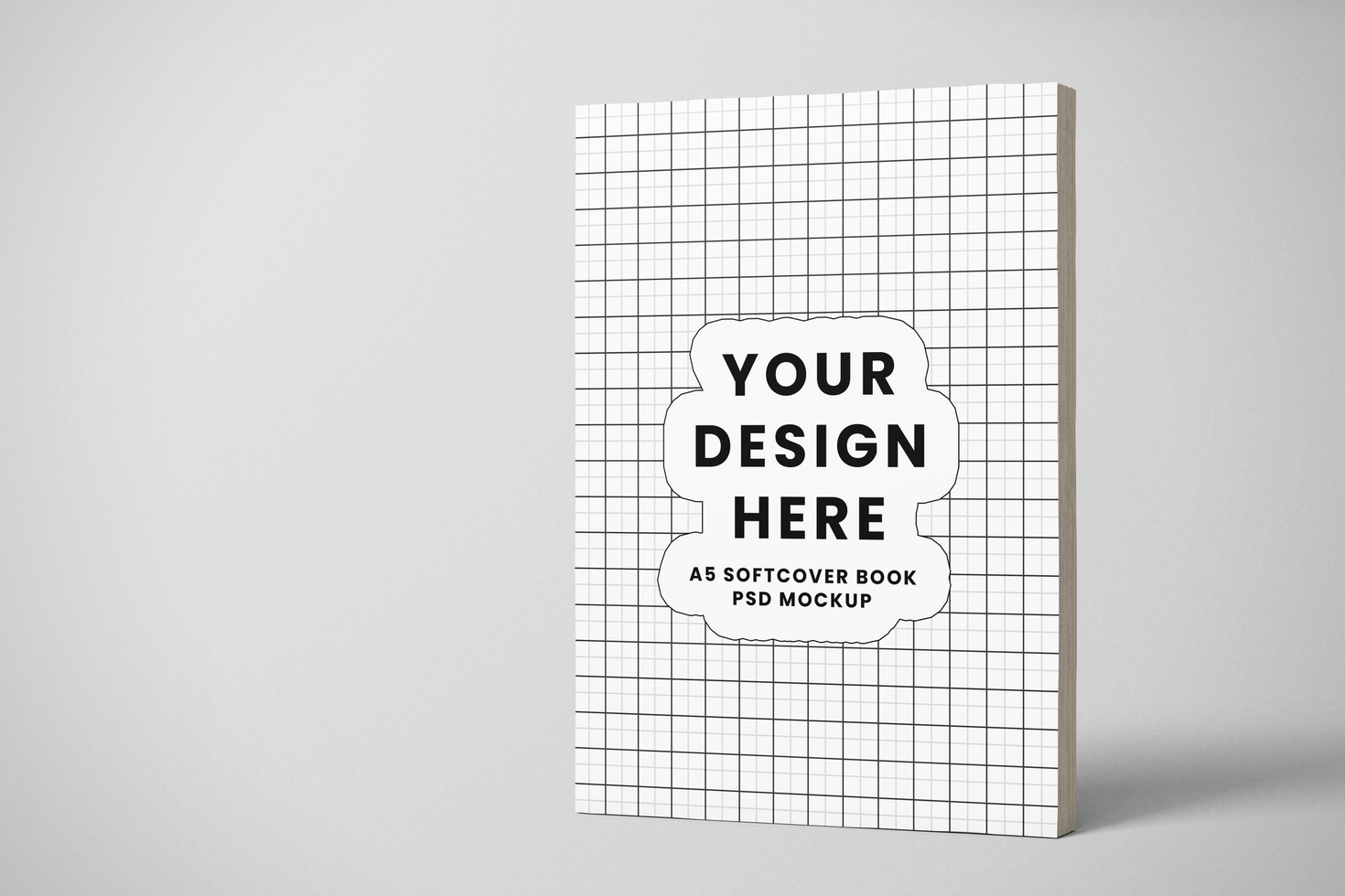 softcover paperback vertical a5 book realistic mockup design template in standing view psd