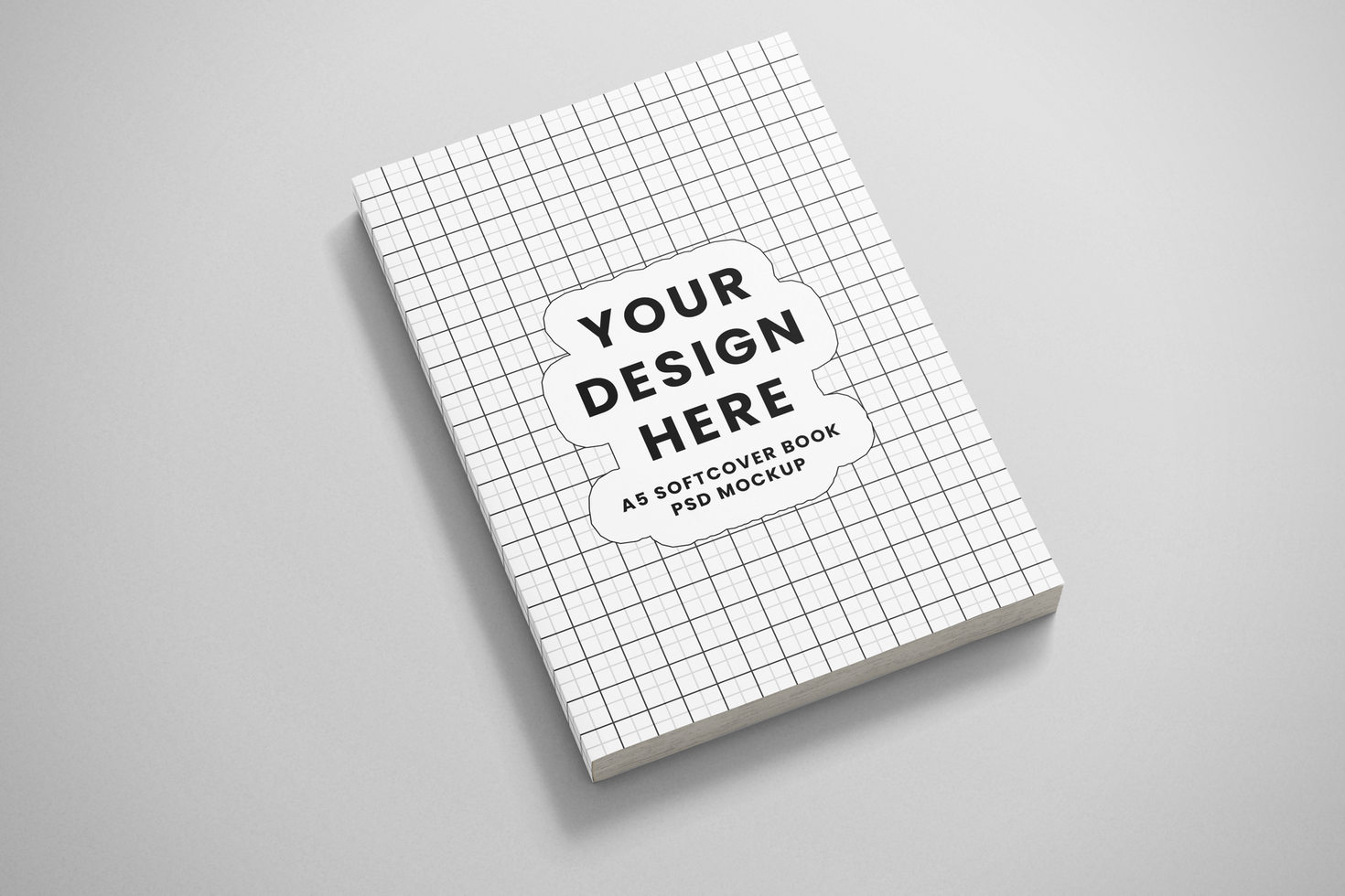 softcover paperback vertical a5 book realistic mockup template in resting view psd