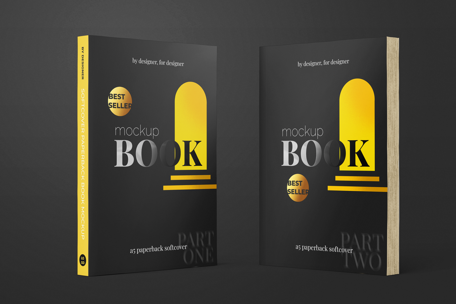 two softcover paperback vertical a5 books realistic mockup template in standing view psd