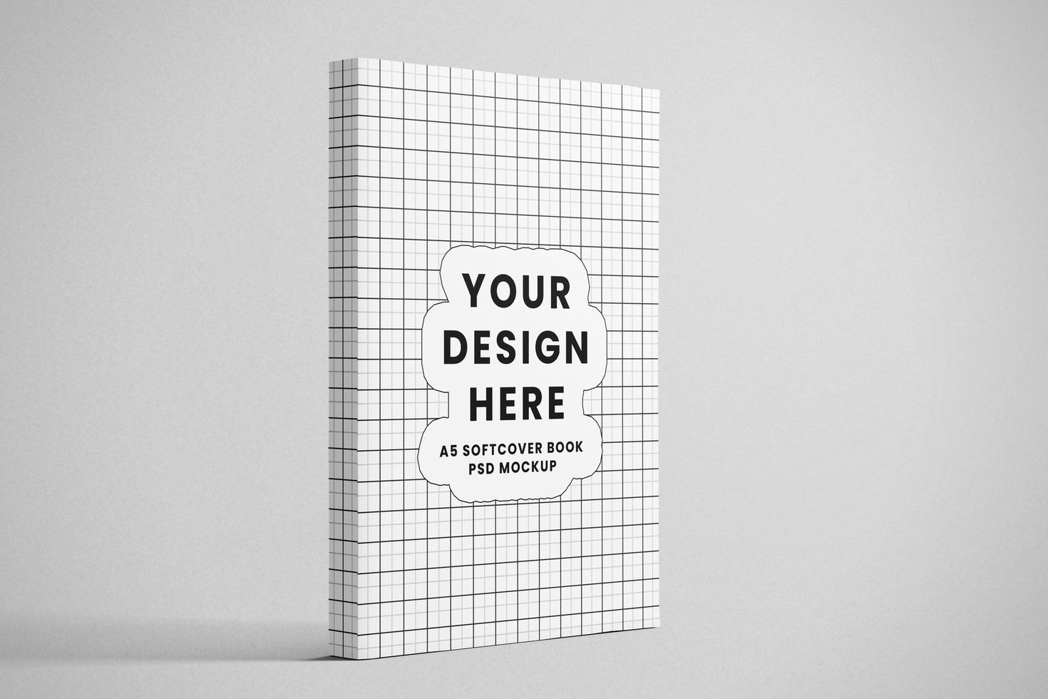softcover paperback vertical a5 book realistic mockup template in standing view psd