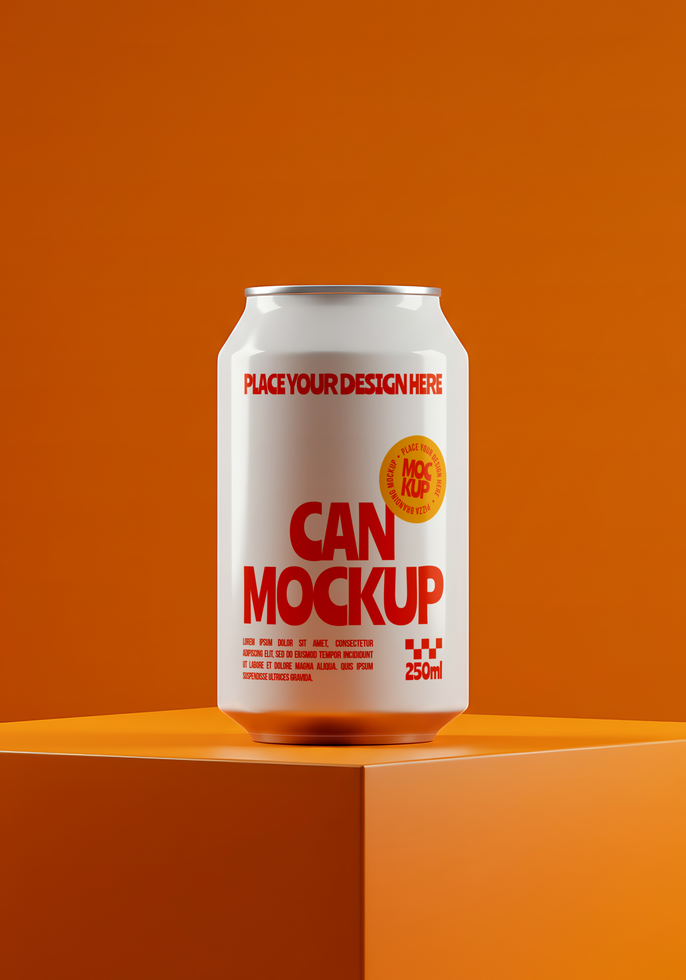 Soda Can Mockup on Orange Background psd