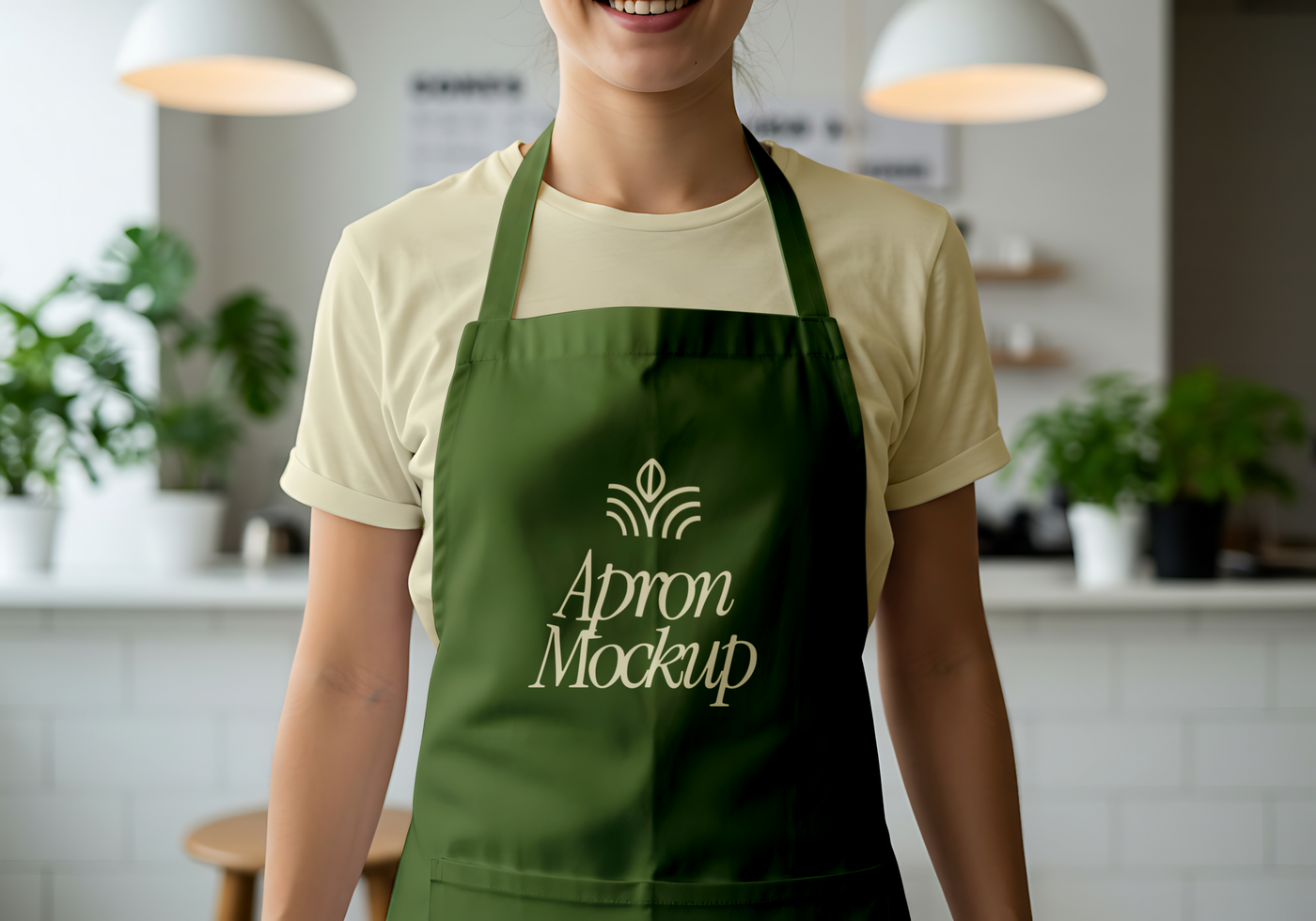 Apron Mockup on a Person in a Kitchen Setting psd