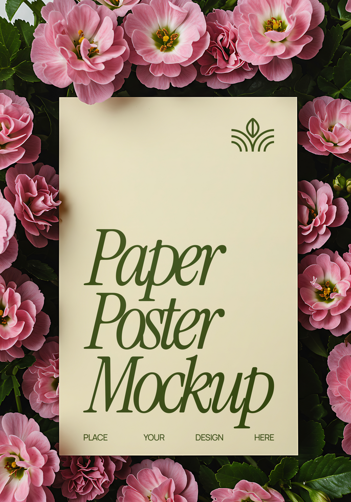 Floral Paper Poster Mockup psd