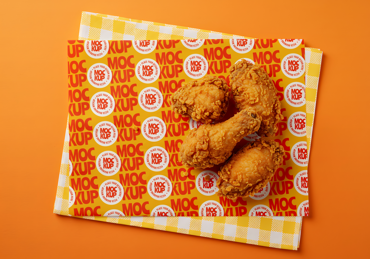 Delicious Fried Chicken Served on a Checkered Paper mockup psd