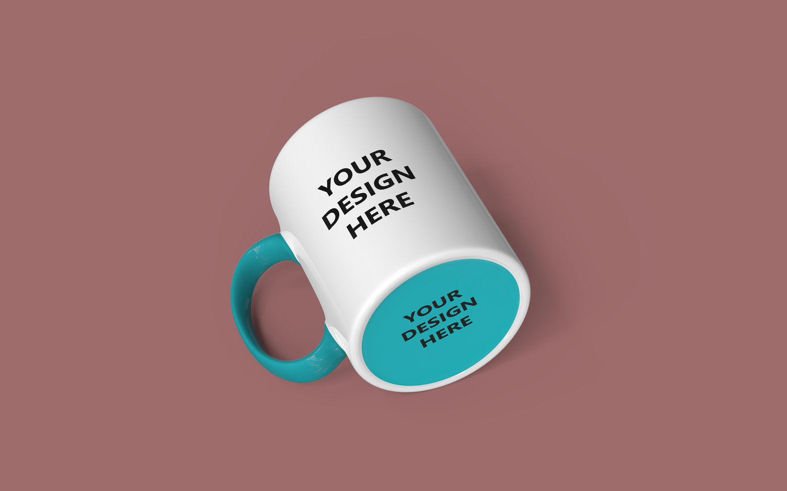 White ceramic mug with a cyan handle, perfect for your design. psd