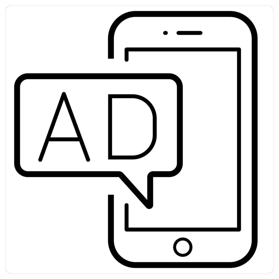 Mobile Advertising icon concept in black line color vector