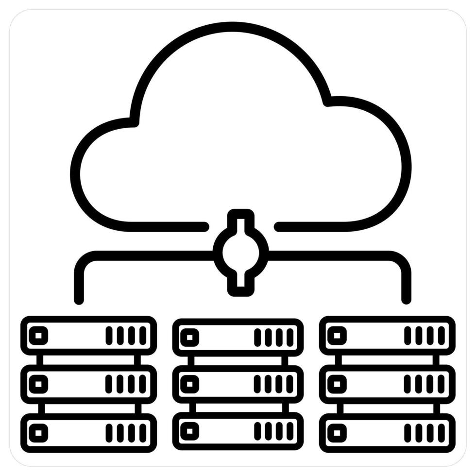 Cloud server and Big data icon concept in black line color vector
