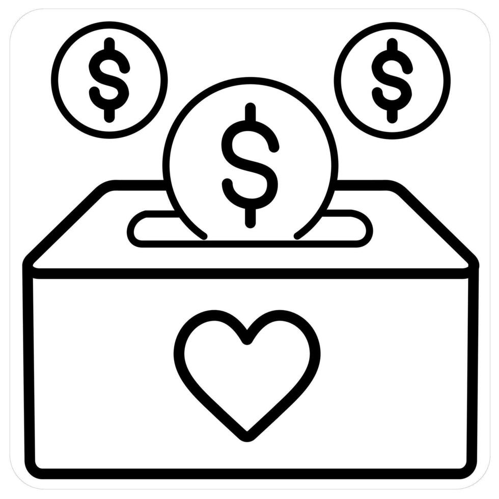 Charity Box and charity icon concept in black line color vector