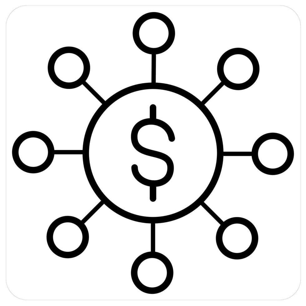 Fundraising network and Funds icon concept in black line color vector
