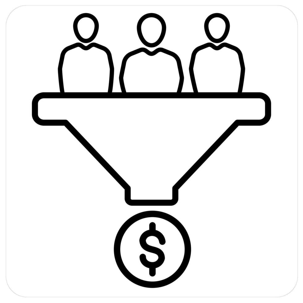 Funnel and Filter Money icon concept in black line color vector