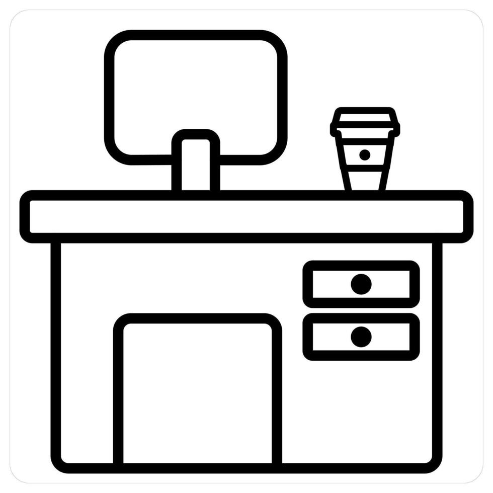 office desk and furniture icon concept in black line color vector