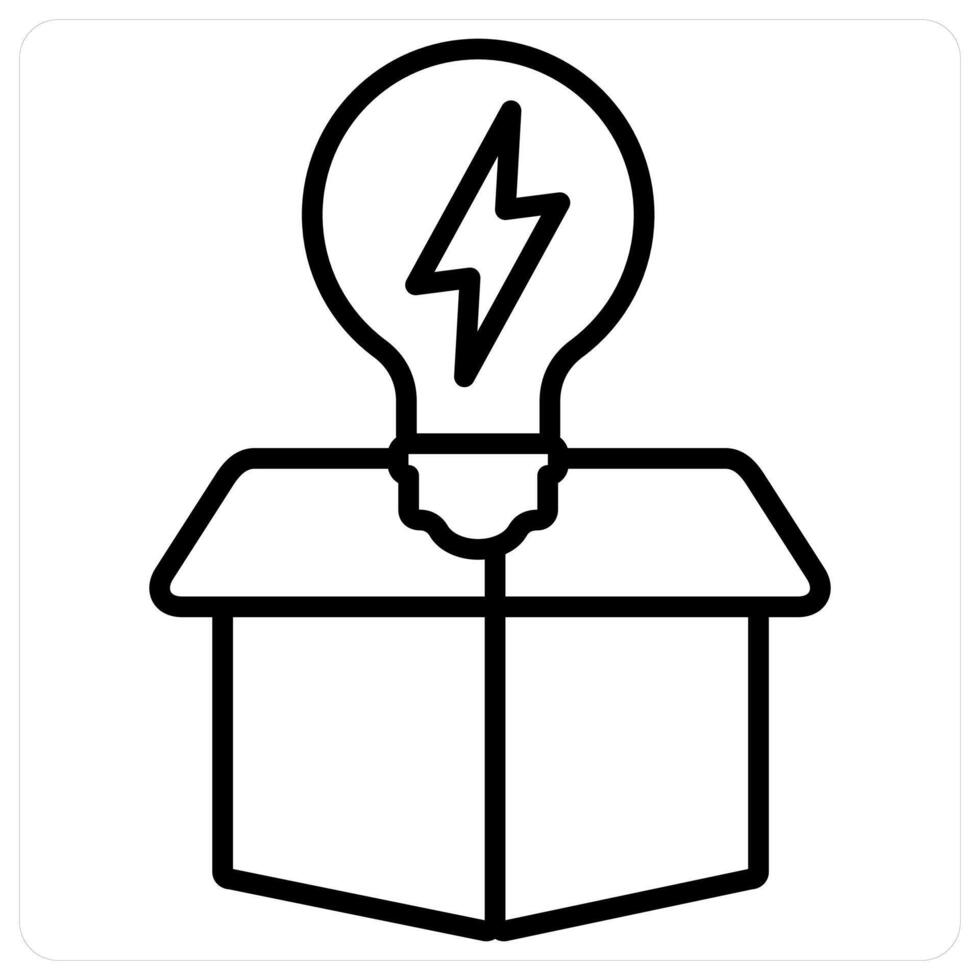 Box and innovation icon concept in black line color vector