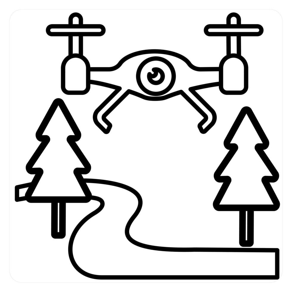 Flying drone concept in black line color vector