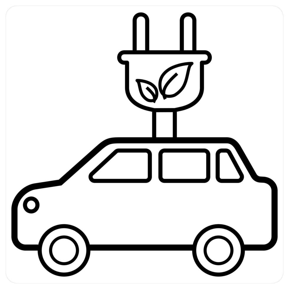 Electric Car and car icon concept in black line color vector