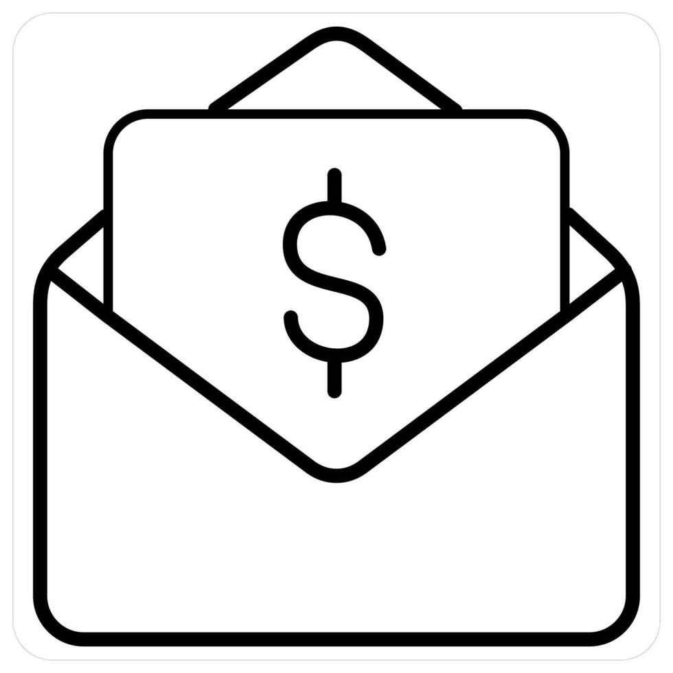 Salary Envelope and increment icon concept in black line color vector