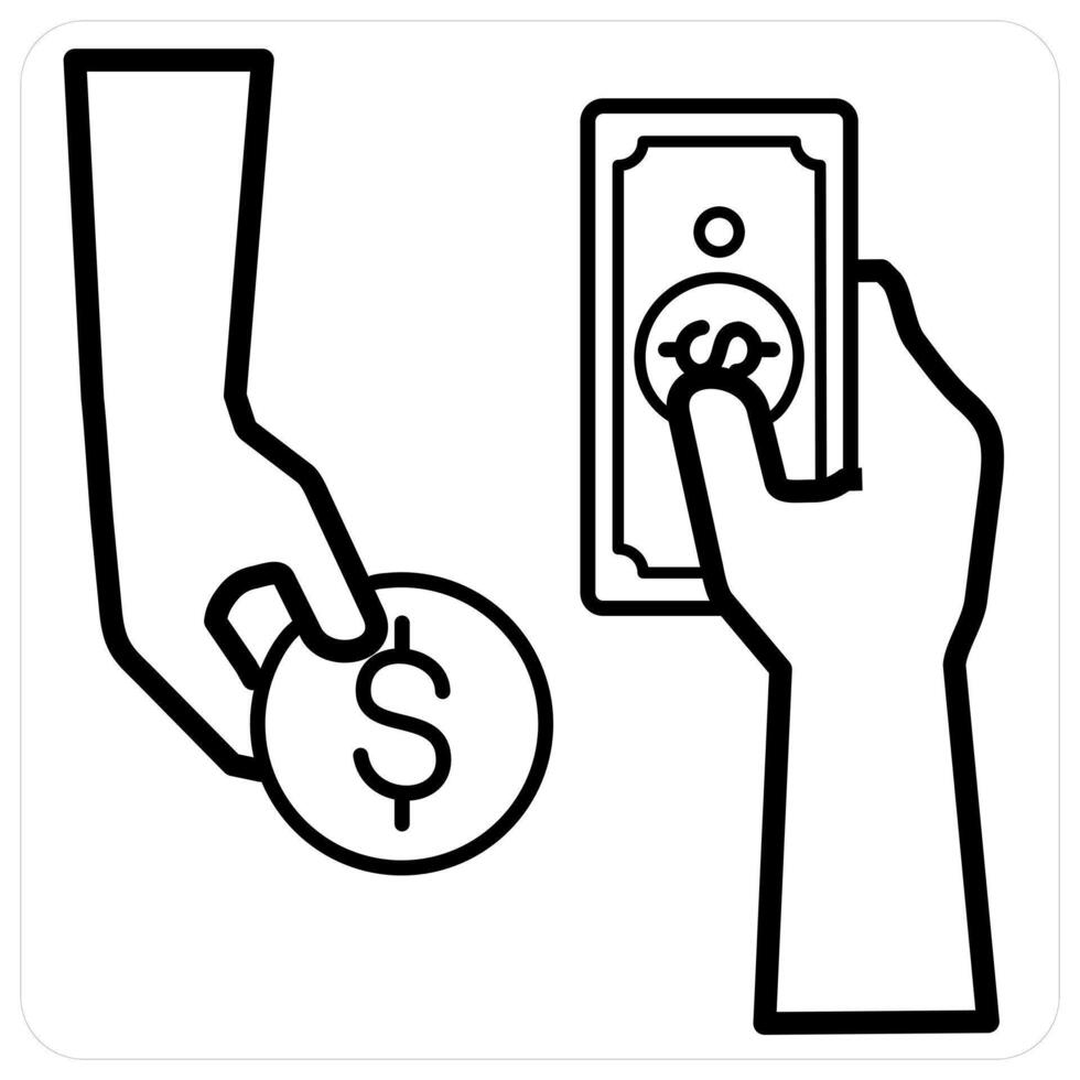 Money Change and currency icon concept in black line color vector
