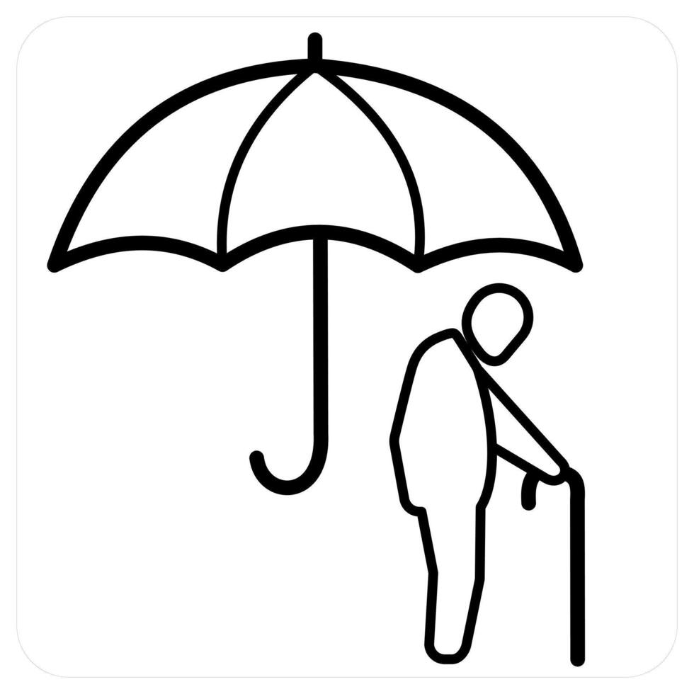 Senior citizen insurance icon concept in black line color vector