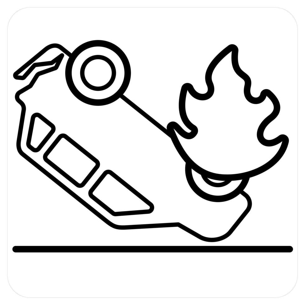 Car Fire Accident icon concept in black line color vector