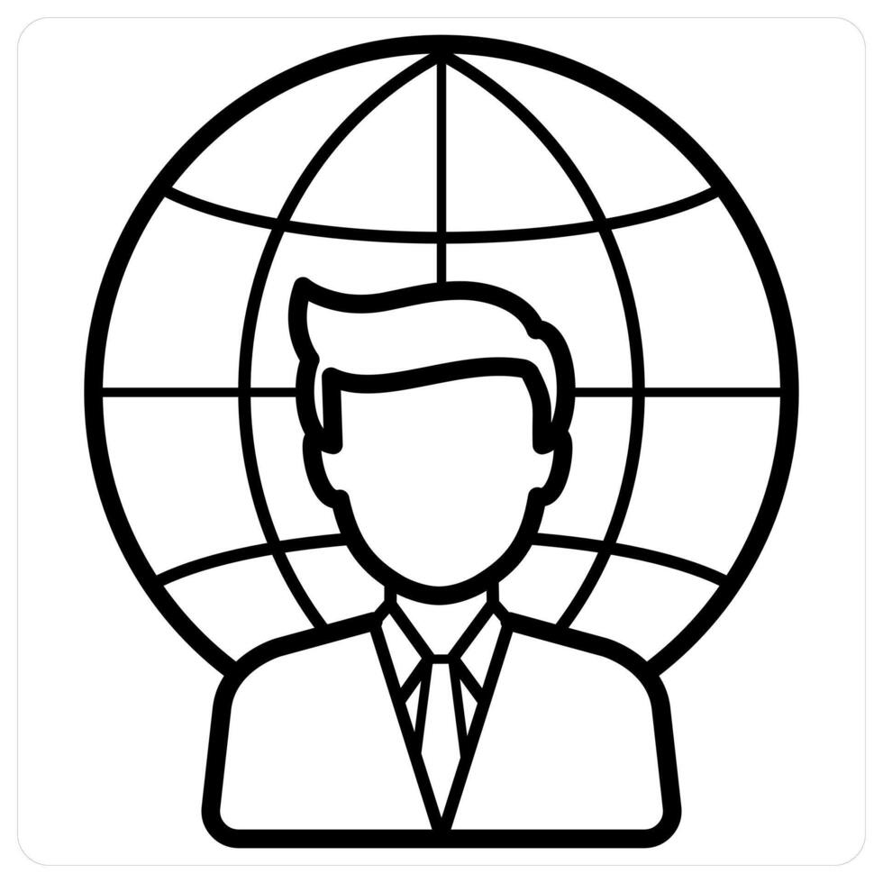 Global CEO icon concept in black line color vector