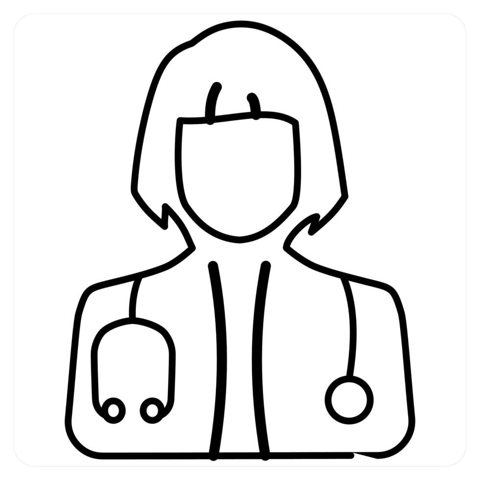 Female Doctor icon concept in black line color vector