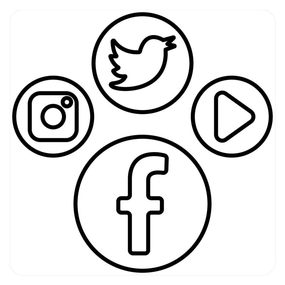 Social Media and media icon concept in black line color vector