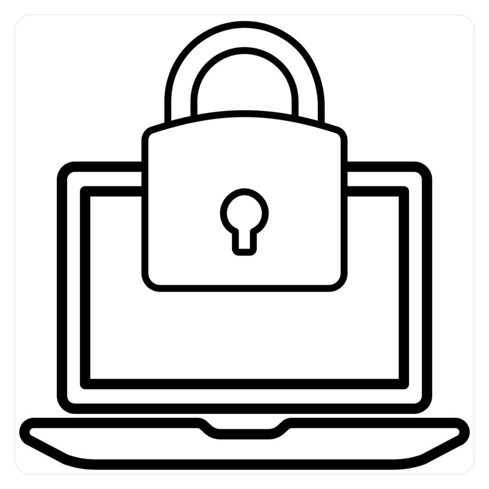 Laptop Lock and computer icon concept in black line color vector