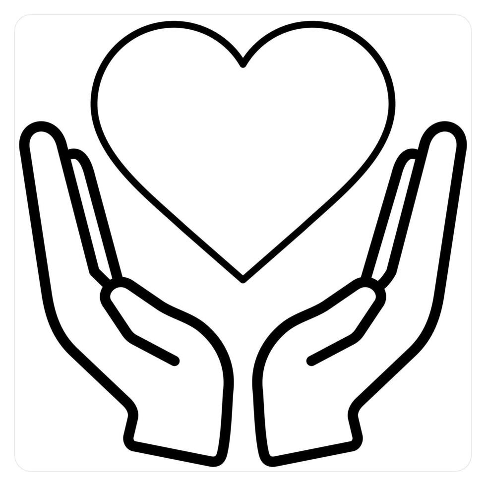 Heart Care and care icon concept in black line color vector