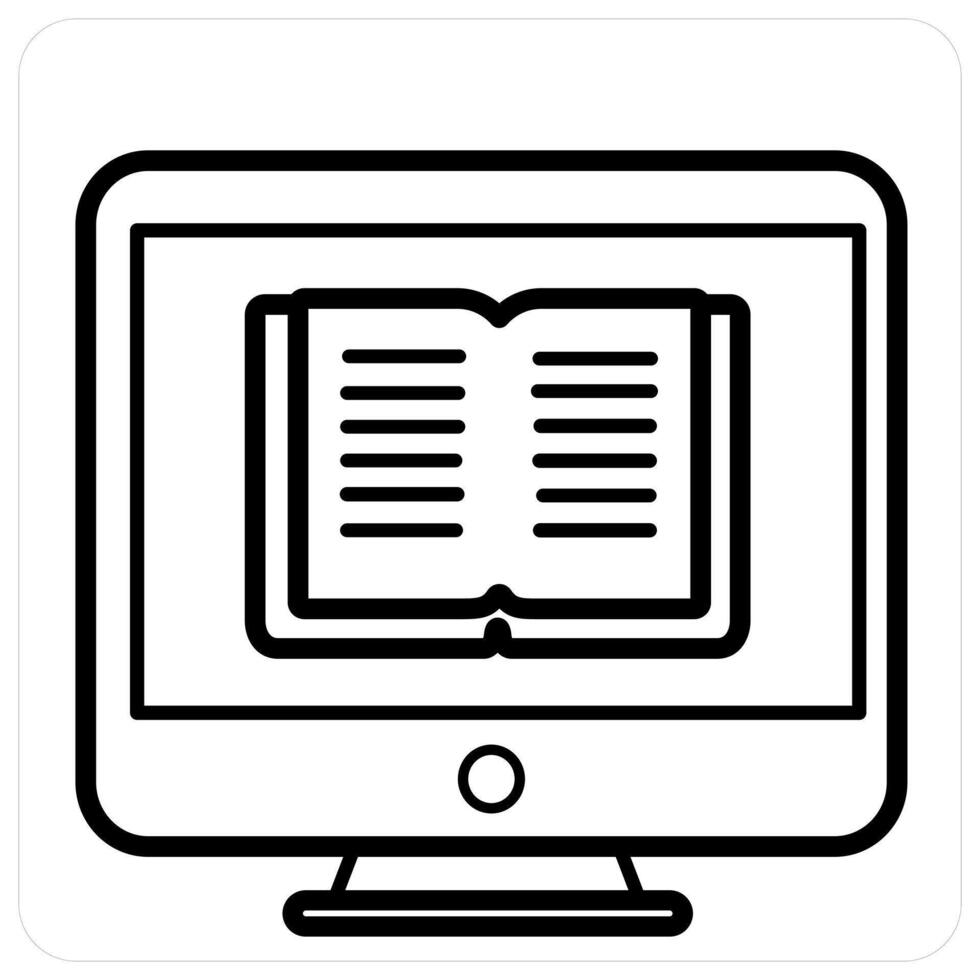 E Learning and education in black line color vector