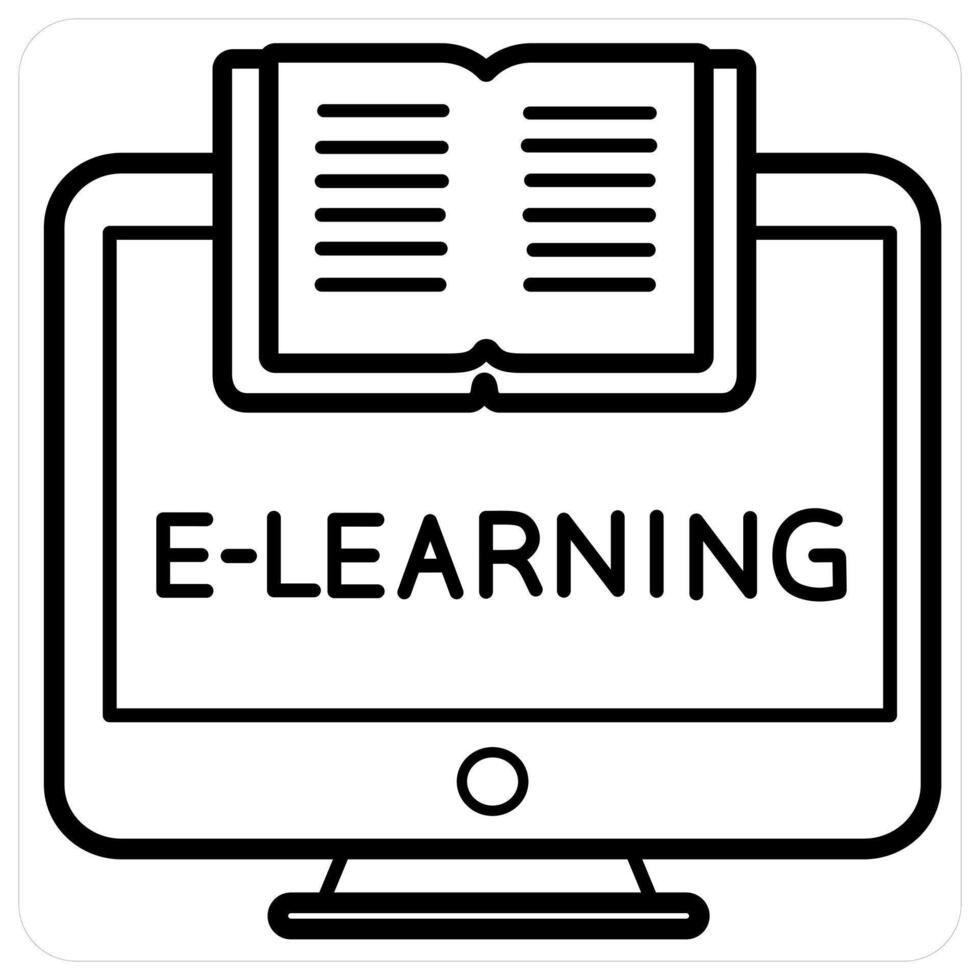 E Learning icon concept in black line color vector