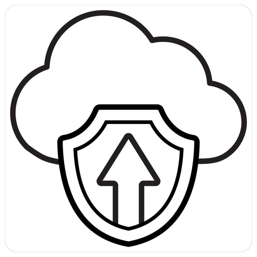 Cloud Security and technology in black line color vector