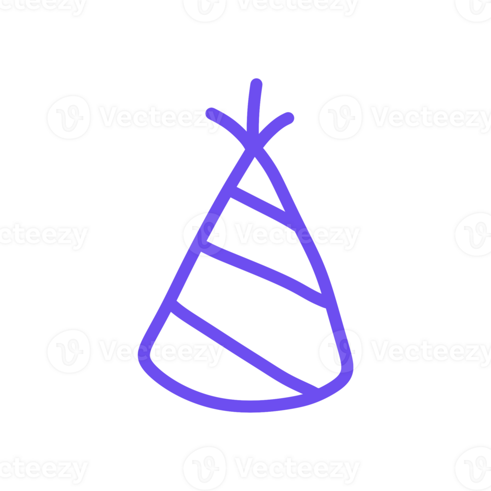 Cone party hat doodle icon in purple color hand drawn design style for graphic element decoration png