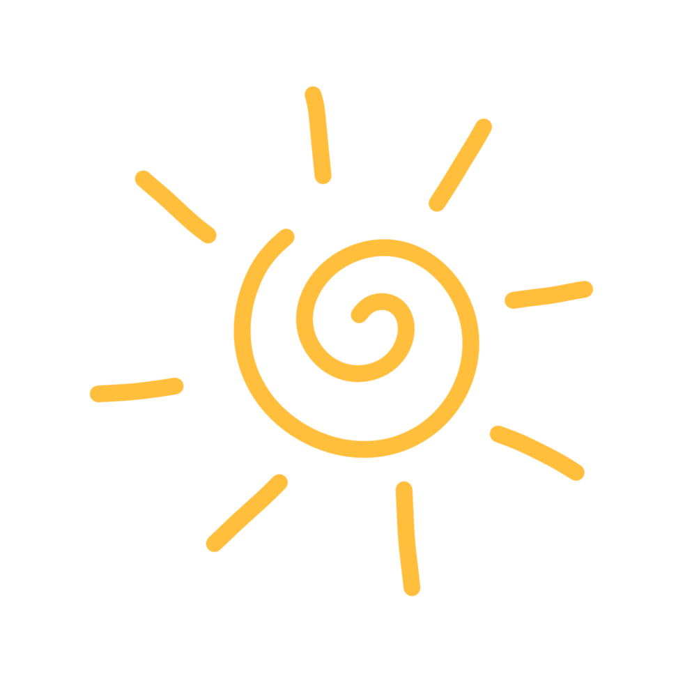 Spiral sun doodle icon with hand drawn design style for graphic element png
