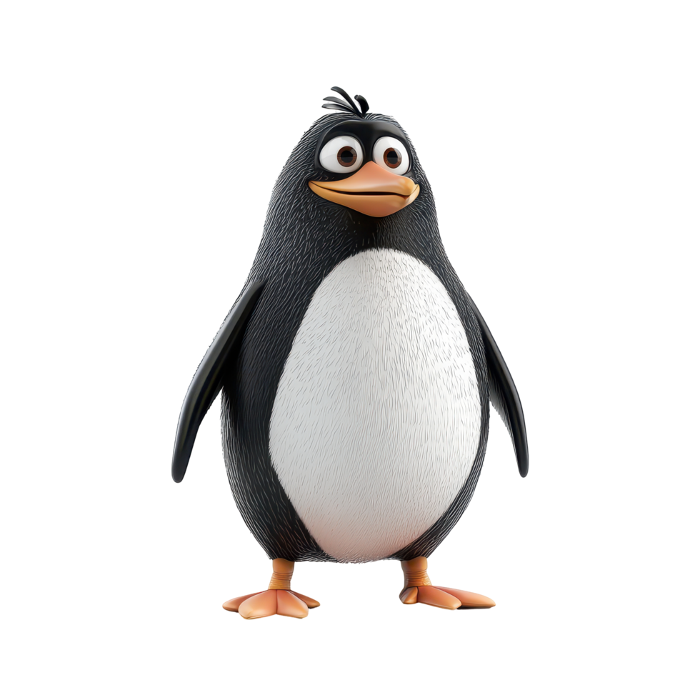 Cute animated penguin character stands cheerfully with expressive eyes and a playful posture png