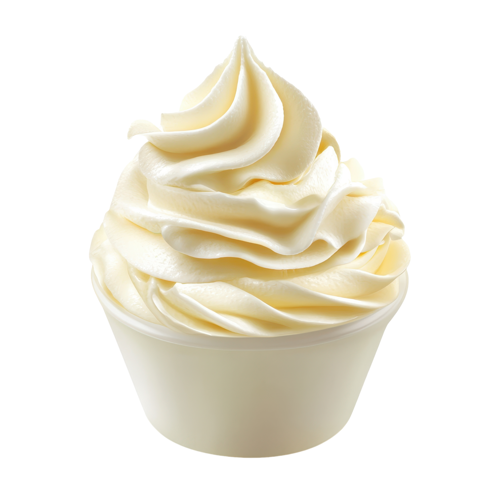 Creamy soft-serve ice cream served in a simple white cup on a warm summer day png