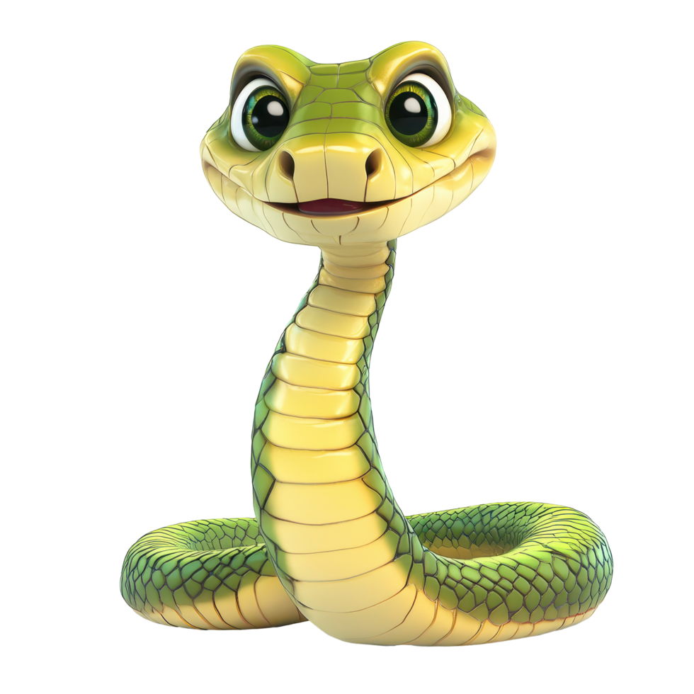 Colorful cartoon snake character with large eyes and friendly expression posed on a plain background png