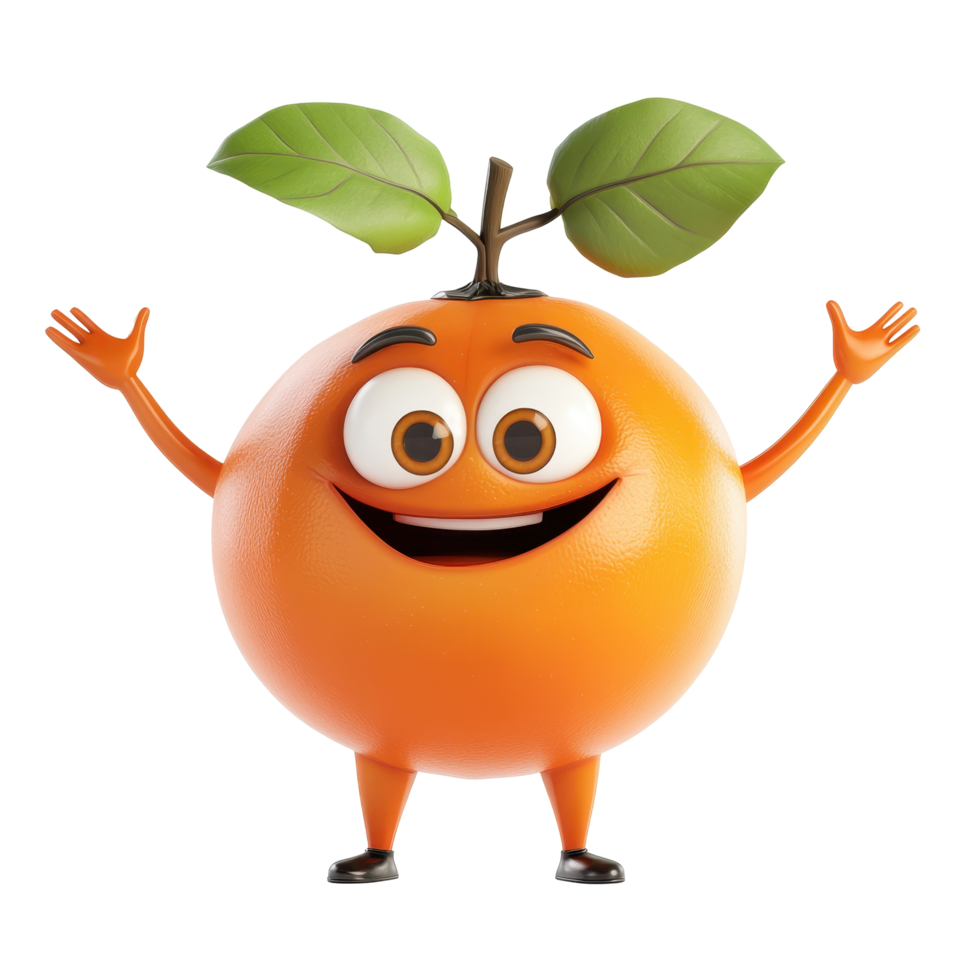 Cheerful orange character with a leaf on top celebrating in a playful manner png