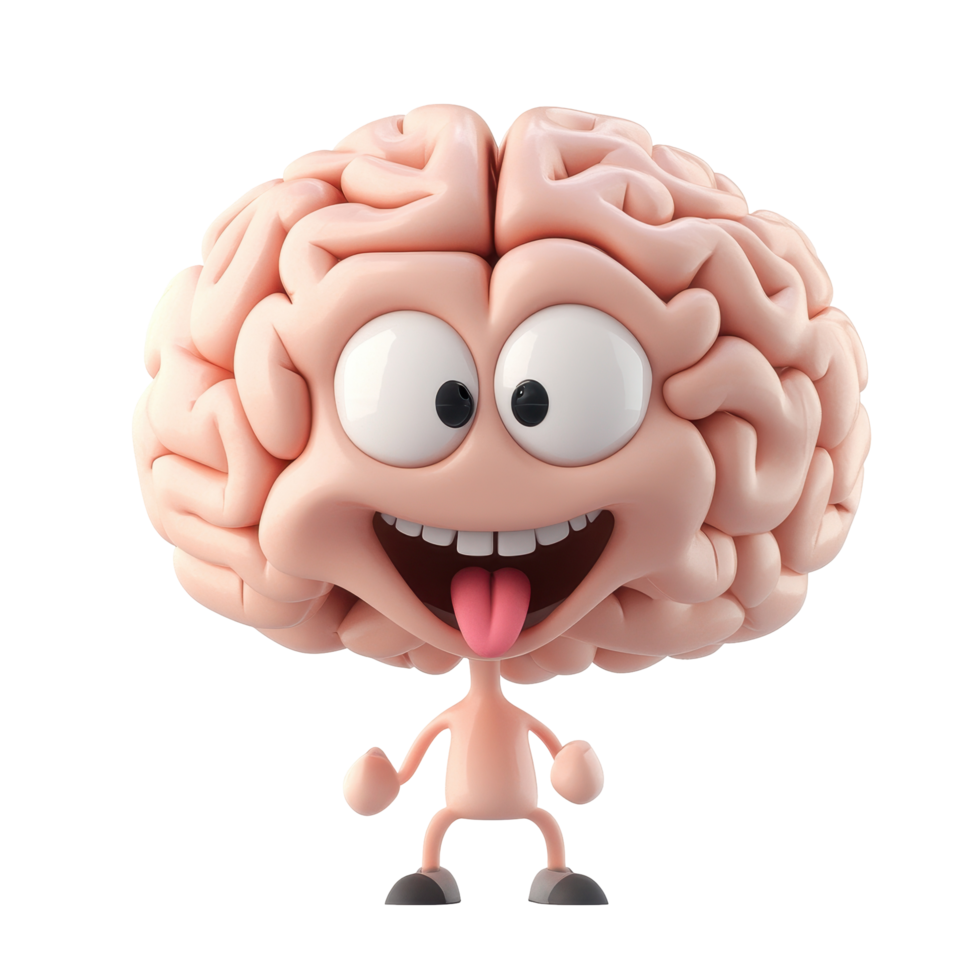 Cartoon brain character with happy expression standing on two legs and smiling png