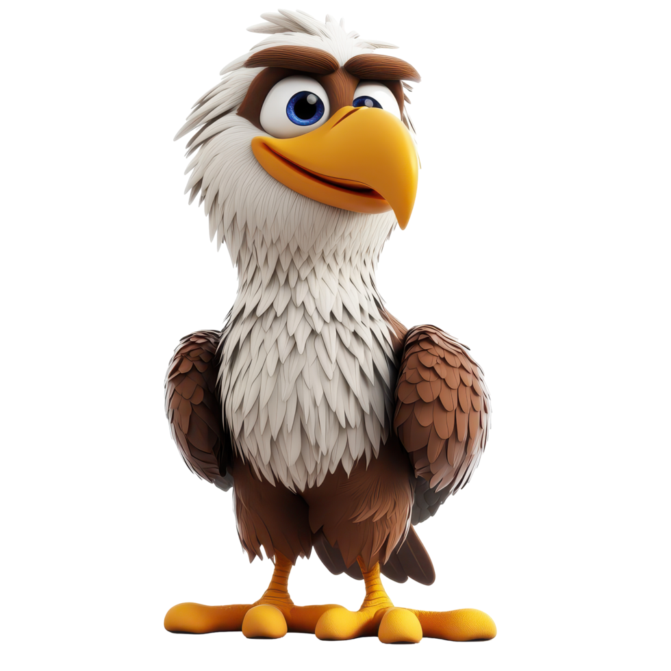 Colorful animated eagle character standing proudly with a friendly expression in a bright and cheerful environment png