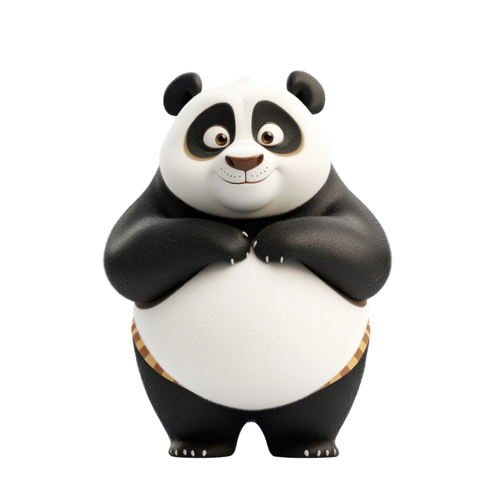 Cute cartoon panda character standing cheerfully, showing a friendly demeanor with a big smile and playful expression png